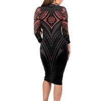 Feminine Polynesian Long Sleeve Bodycon Dress Mandala Tattoo Style - Wonder Print Shop