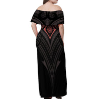 Feminine Polynesian Off Shoulder Maxi Dress Mandala Tattoo Style - Wonder Print Shop