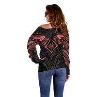 Feminine Polynesian Off Shoulder Sweater Mandala Tattoo Style - Wonder Print Shop