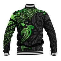 Polynesian Baseball Jacket Hammerhead Shark Tribal Pattern Black Green Version - Wonder Print Shop