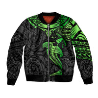Polynesian Bomber Jacket Hammerhead Shark Tribal Pattern Black Green Version - Wonder Print Shop