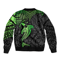 Polynesian Bomber Jacket Hammerhead Shark Tribal Pattern Black Green Version - Wonder Print Shop