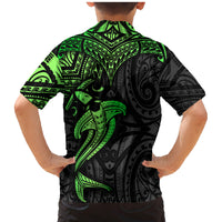 Polynesian Family Matching Mermaid Dress and Hawaiian Shirt Hammerhead Shark Tribal Pattern Black Green Version - Wonder Print Shop