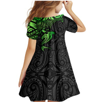 Polynesian Family Matching Mermaid Dress and Hawaiian Shirt Hammerhead Shark Tribal Pattern Black Green Version - Wonder Print Shop