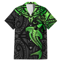 Polynesian Family Matching Mermaid Dress and Hawaiian Shirt Hammerhead Shark Tribal Pattern Black Green Version - Wonder Print Shop