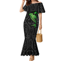 Polynesian Family Matching Mermaid Dress and Hawaiian Shirt Hammerhead Shark Tribal Pattern Black Green Version - Wonder Print Shop
