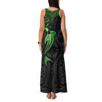 Polynesian Family Matching Tank Maxi Dress and Hawaiian Shirt Hammerhead Shark Tribal Pattern Black Green Version - Wonder Print Shop