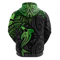 Polynesian Hoodie Hammerhead Shark Tribal Pattern Black Green Version - Wonder Print Shop