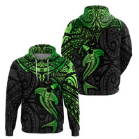 Polynesian Hoodie Hammerhead Shark Tribal Pattern Black Green Version - Wonder Print Shop