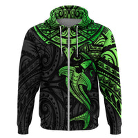 Polynesian Hoodie Hammerhead Shark Tribal Pattern Black Green Version - Wonder Print Shop