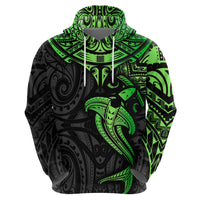 Polynesian Hoodie Hammerhead Shark Tribal Pattern Black Green Version - Wonder Print Shop