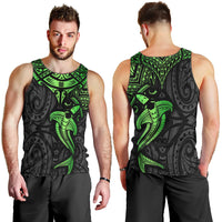 Polynesian Men Tank Top Hammerhead Shark Tribal Pattern Black Green Version - Wonder Print Shop