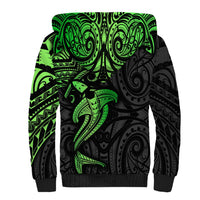 Polynesian Sherpa Hoodie Hammerhead Shark Tribal Pattern Black Green Version - Wonder Print Shop