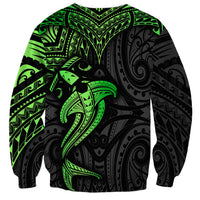 Polynesian Sweatshirt Hammerhead Shark Tribal Pattern Black Green Version - Wonder Print Shop