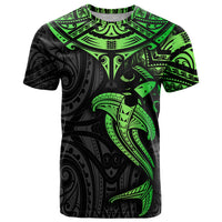 Polynesian T Shirt Hammerhead Shark Tribal Pattern Black Green Version - Wonder Print Shop