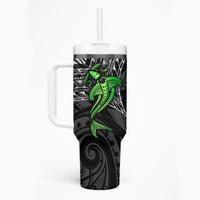 Polynesian Tumbler With Handle Hammerhead Shark Tribal Pattern Black Green Version - Wonder Print Shop