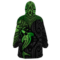 Polynesian Wearable Blanket Hoodie Hammerhead Shark Tribal Pattern Black Green Version - Wonder Print Shop