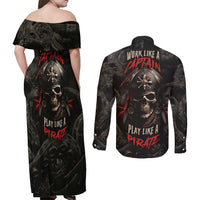 Work Like A Captain Play Like A Pirate Couples Matching Off Shoulder Maxi Dress and Long Sleeve Button Shirts - Wonder Print Shop