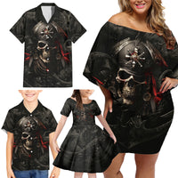 Work Like A Captain Play Like A Pirate Family Matching Off Shoulder Short Dress and Hawaiian Shirt - Wonder Print Shop