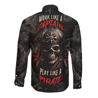 Work Like A Captain Play Like A Pirate Long Sleeve Button Shirt - Wonder Print Shop