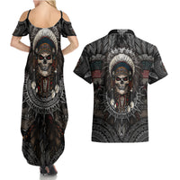 Skull Native American Warrior Couples Matching Summer Maxi Dress and Hawaiian Shirt - Wonder Print Shop
