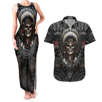 Skull Native American Warrior Couples Matching Tank Maxi Dress and Hawaiian Shirt - Wonder Print Shop