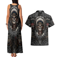 Skull Native American Warrior Couples Matching Tank Maxi Dress and Hawaiian Shirt - Wonder Print Shop