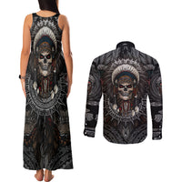 Skull Native American Warrior Couples Matching Tank Maxi Dress and Long Sleeve Button Shirts - Wonder Print Shop