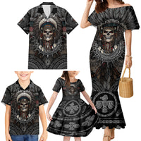 Skull Native American Warrior Family Matching Mermaid Dress and Hawaiian Shirt - Wonder Print Shop
