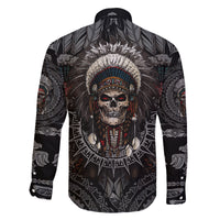 Skull Native American Warrior Family Matching Off Shoulder Long Sleeve Dress and Hawaiian Shirt - Wonder Print Shop