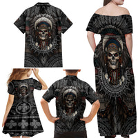 Skull Native American Warrior Family Matching Off Shoulder Maxi Dress and Hawaiian Shirt - Wonder Print Shop