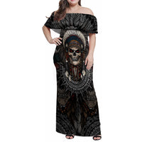 Skull Native American Warrior Family Matching Off Shoulder Maxi Dress and Hawaiian Shirt - Wonder Print Shop