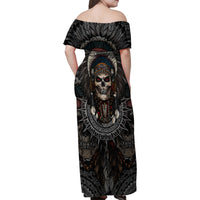 Skull Native American Warrior Family Matching Off Shoulder Maxi Dress and Hawaiian Shirt - Wonder Print Shop