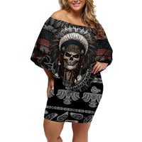 Skull Native American Warrior Family Matching Off Shoulder Short Dress and Hawaiian Shirt - Wonder Print Shop