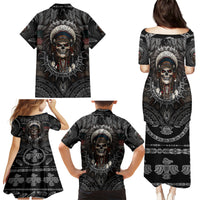 Skull Native American Warrior Family Matching Puletasi Dress and Hawaiian Shirt - Wonder Print Shop