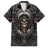 Skull Native American Warrior Family Matching Short Sleeve Bodycon Dress and Hawaiian Shirt - Wonder Print Shop