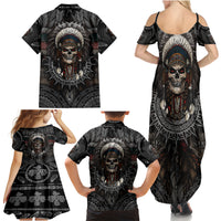 Skull Native American Warrior Family Matching Summer Maxi Dress and Hawaiian Shirt - Wonder Print Shop