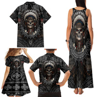 Skull Native American Warrior Family Matching Tank Maxi Dress and Hawaiian Shirt - Wonder Print Shop