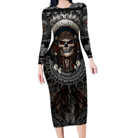 Skull Native American Warrior Long Sleeve Bodycon Dress - Wonder Print Shop