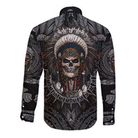Skull Native American Warrior Long Sleeve Button Shirt - Wonder Print Shop