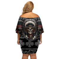 Skull Native American Warrior Off Shoulder Short Dress - Wonder Print Shop
