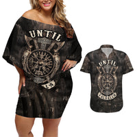 Until Valhalla Viking Couples Matching Off Shoulder Short Dress and Hawaiian Shirt - Wonder Print Shop