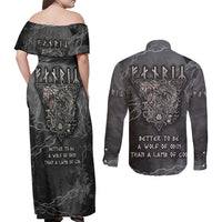 Fenir Viking Couples Matching Off Shoulder Maxi Dress and Long Sleeve Button Shirts Better to be a Wolf of Odin - Wonder Print Shop