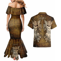 Odin Viking Couples Matching Mermaid Dress and Hawaiian Shirt Valknut, Ravens, and Enchanted Forest - Wonder Print Shop