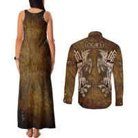 Odin Viking Couples Matching Tank Maxi Dress and Long Sleeve Button Shirts Valknut, Ravens, and Enchanted Forest - Wonder Print Shop