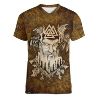 Odin Viking Women V Neck T Shirt Valknut, Ravens, and Enchanted Forest - Wonder Print Shop