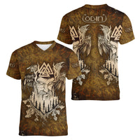 Odin Viking Women V Neck T Shirt Valknut, Ravens, and Enchanted Forest - Wonder Print Shop