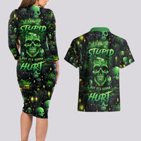I Can Fix Stupid But Is Gonna Hurt Couples Matching Long Sleeve Bodycon Dress and Hawaiian Shirt - Wonder Print Shop