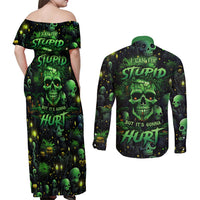 I Can Fix Stupid But Is Gonna Hurt Couples Matching Off Shoulder Maxi Dress and Long Sleeve Button Shirts - Wonder Print Shop