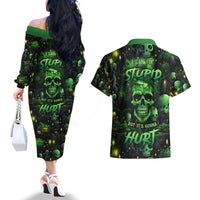 I Can Fix Stupid But Is Gonna Hurt Couples Matching Off The Shoulder Long Sleeve Dress and Hawaiian Shirt - Wonder Print Shop